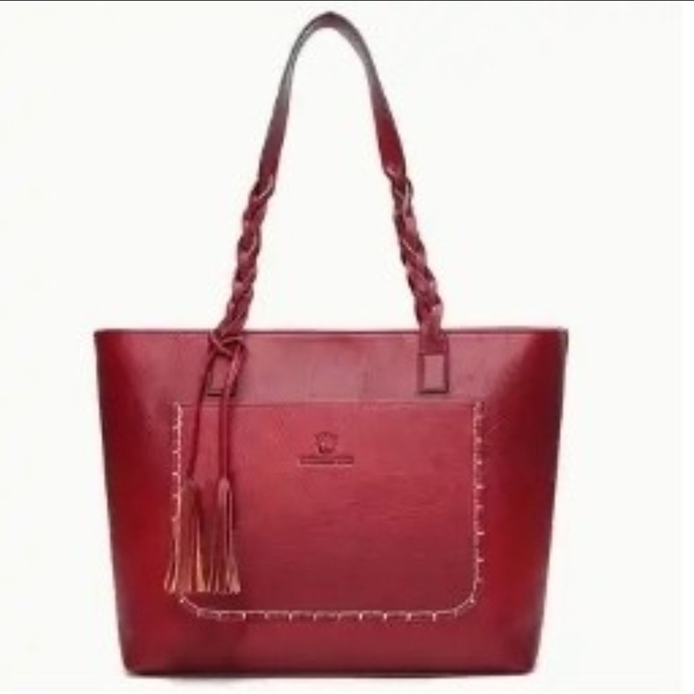 Chic Red Leather Tote Bag